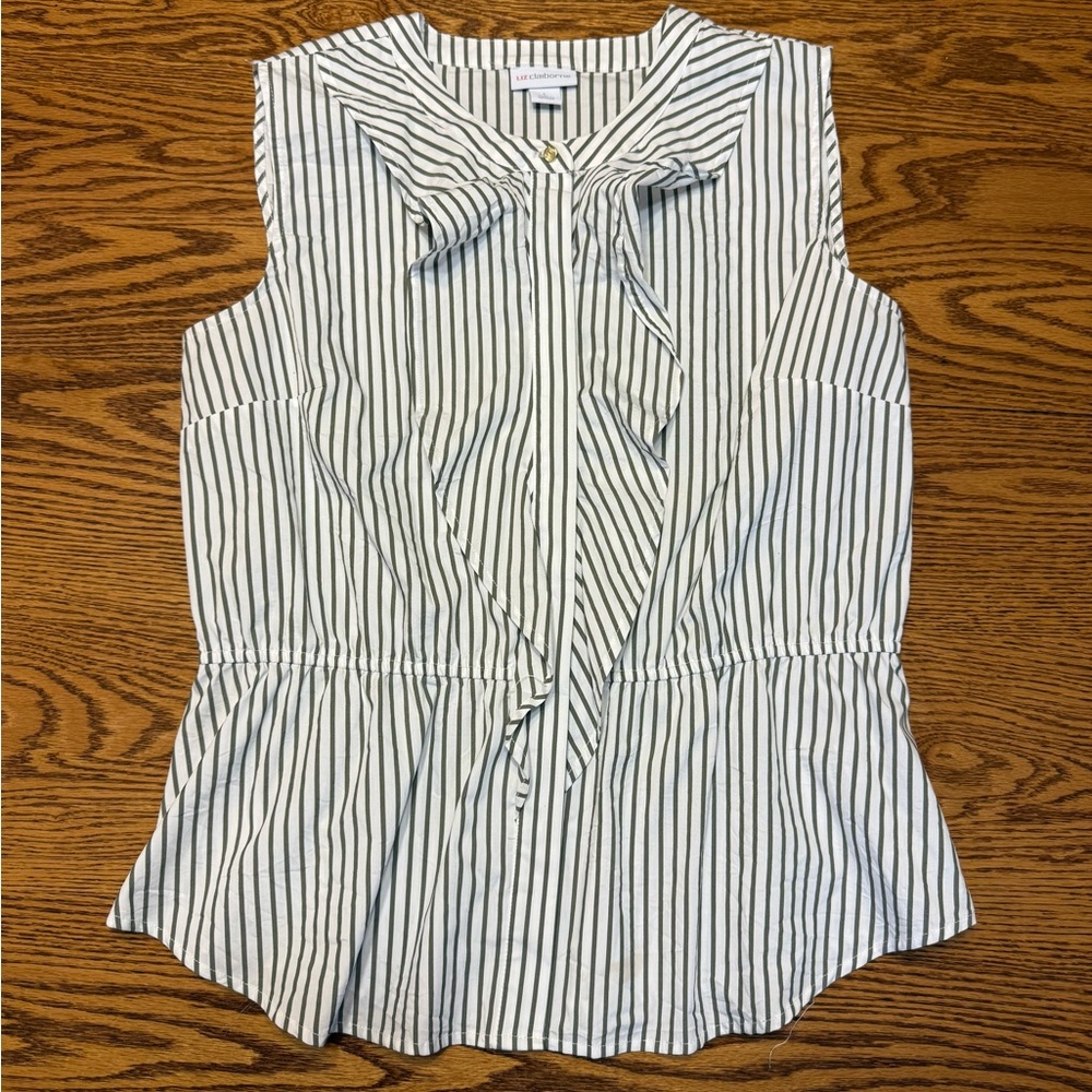Liz Claiborne green and White Striped Sleeveless Blouse